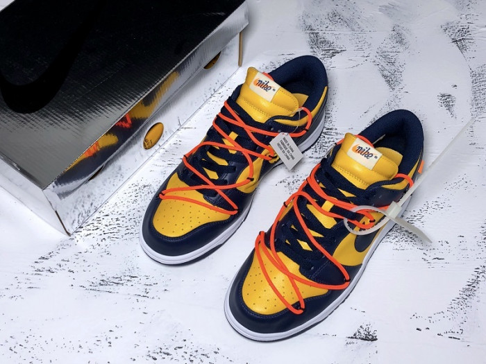 off white nike dunk low university gold midnight navy ct0856-700