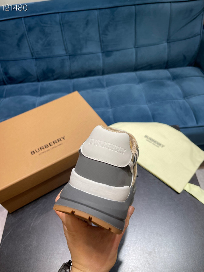 B**rry vintage check, leather and mesh sneakers