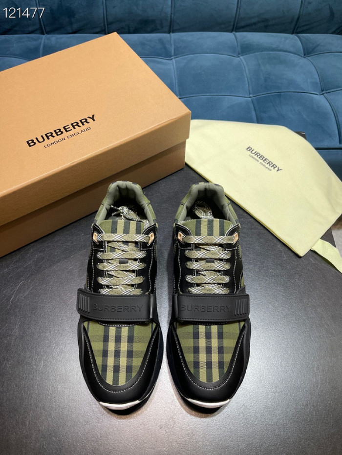 B**rry vintage check, leather and mesh sneakers