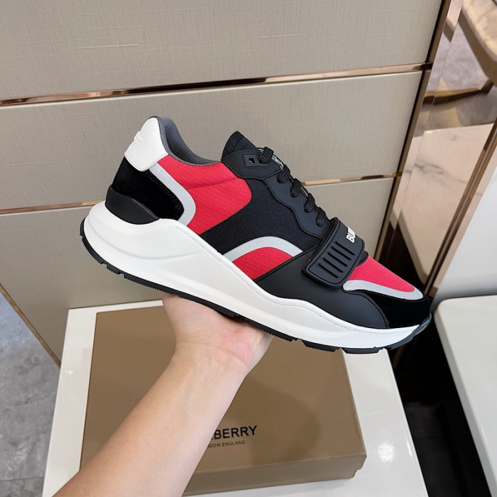 B**rry vintage check, leather and mesh sneakers