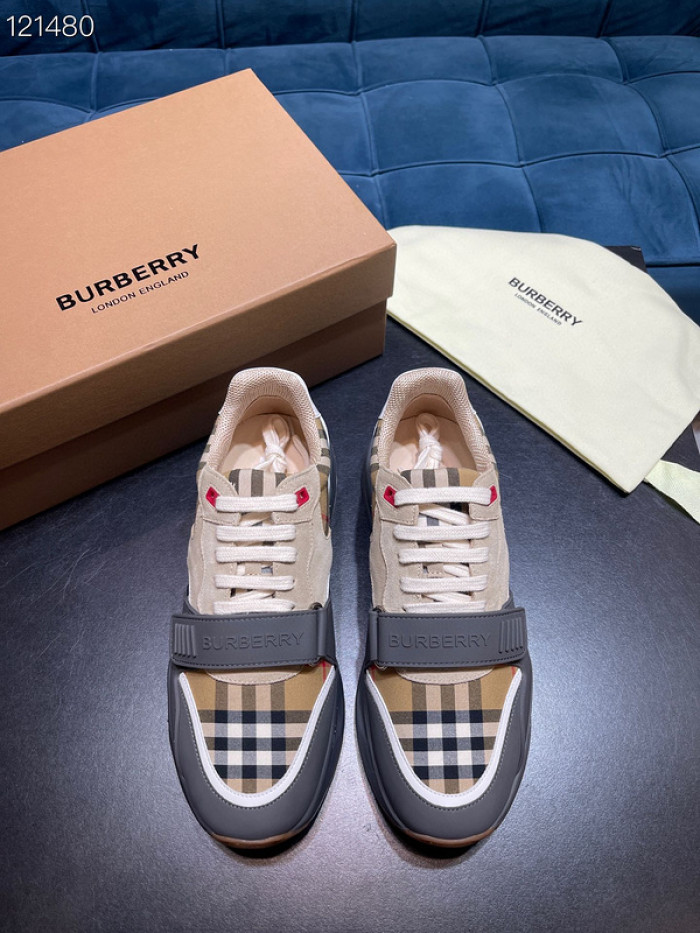 B**rry vintage check, leather and mesh sneakers