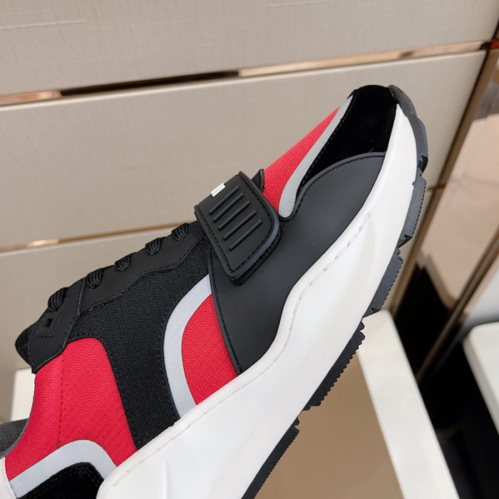 B**rry vintage check, leather and mesh sneakers