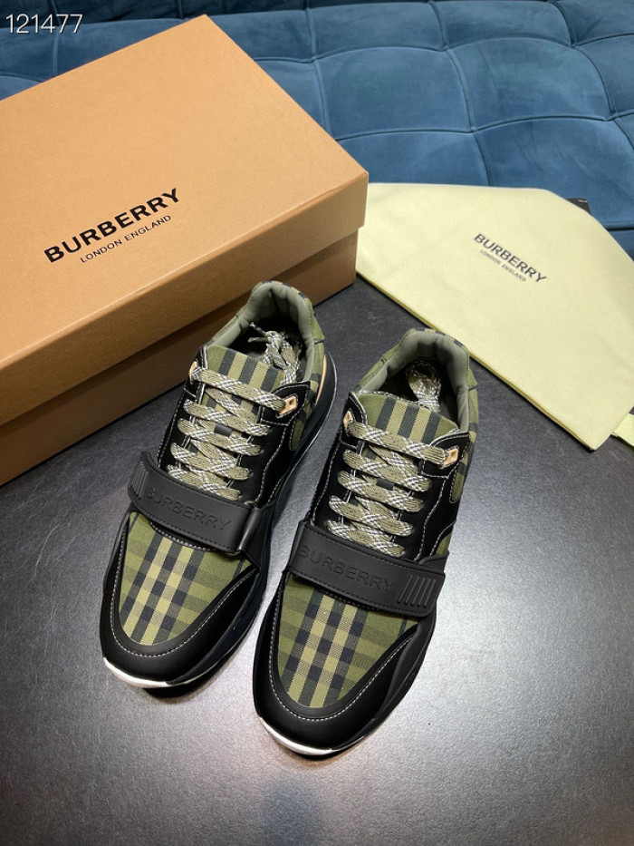 B**rry vintage check, leather and mesh sneakers