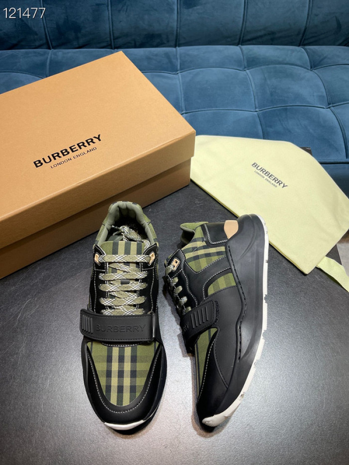 B**rry vintage check, leather and mesh sneakers